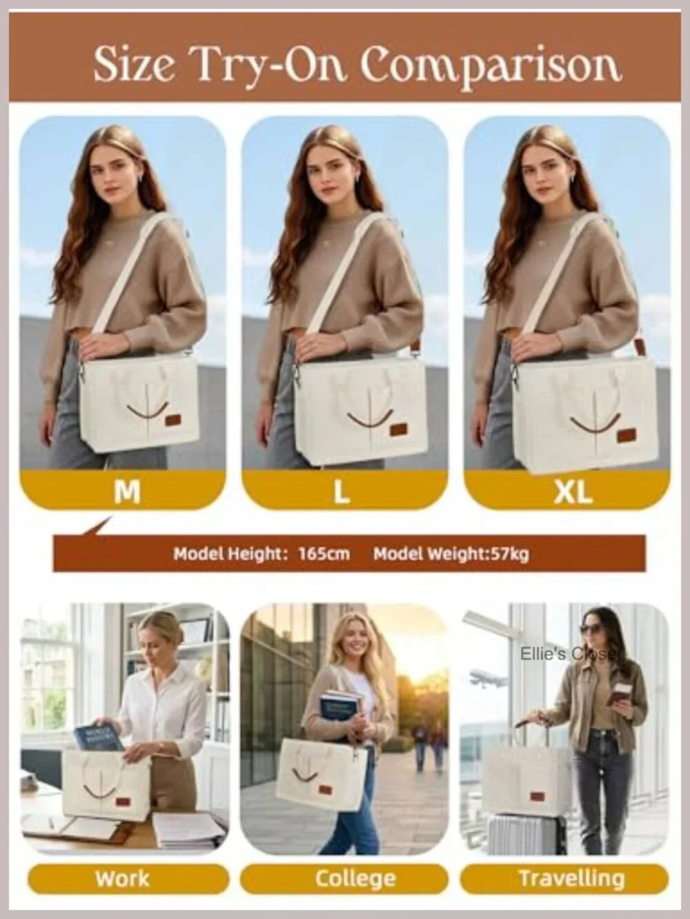 Canvas Tote Bag with Zipper Closure & Multiple Compartments for Work or Travel